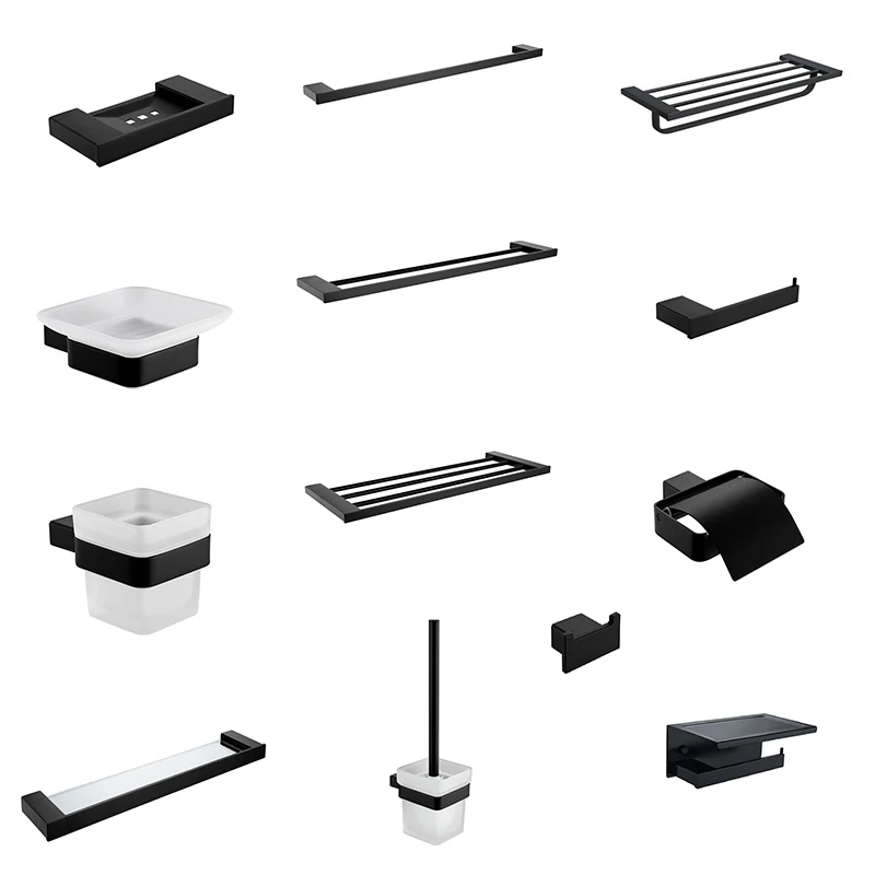 Black Stainless Steel Bathroom Wall Mounted Towel Rack Bar Brushed Paper Holder Accessories Set