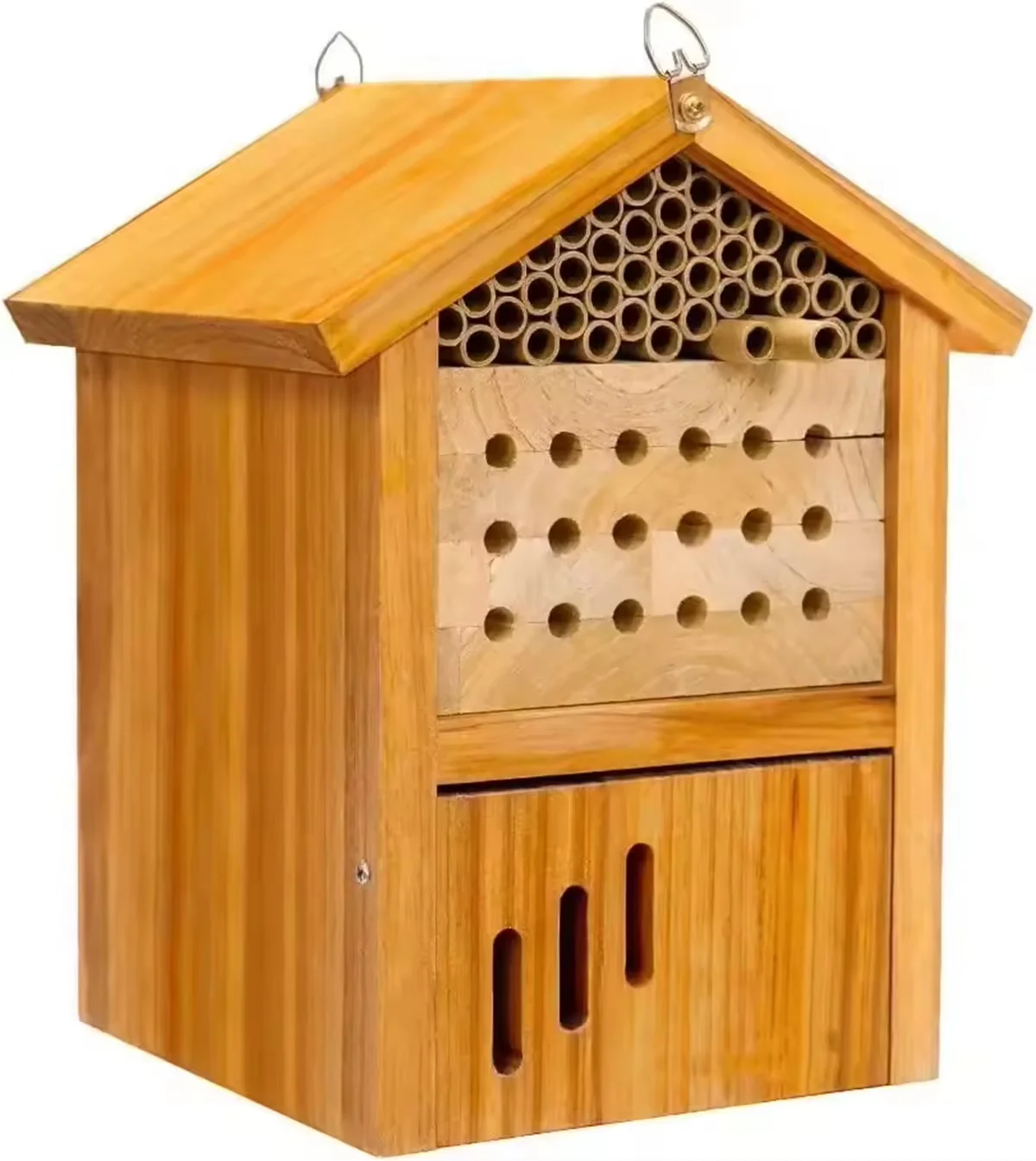 WILDMX Wooden Hanging Bee House - Waxed Bee House, bee house suitable for decorating the garden and attracting beneficial insect