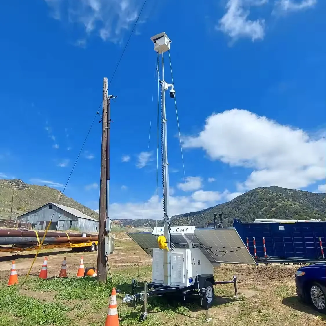 Construction Site Lighting & Monitoring 10KW CCTV Solar Security Camera Trailer Tower