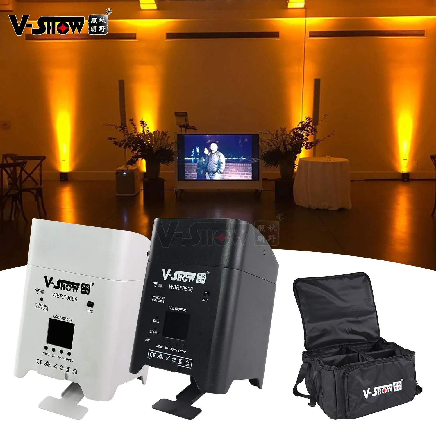 VSHOW WBRF0606 4pcs with bags 6pcs 18Watt Battery Wireless DMX Wifi Remote Led Wedding Uplight DJ Battery show