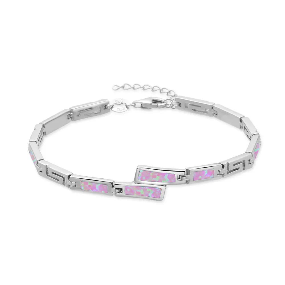 Opal 7mm Blue Stone Fine Jewelry Bracelet with 925 Sterling Silver Synthetic Opal Stone Design