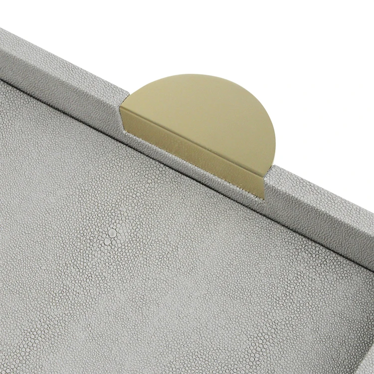 Luxury shagreen leather with mdf and semicircular gold handles decorative tray for coffee table