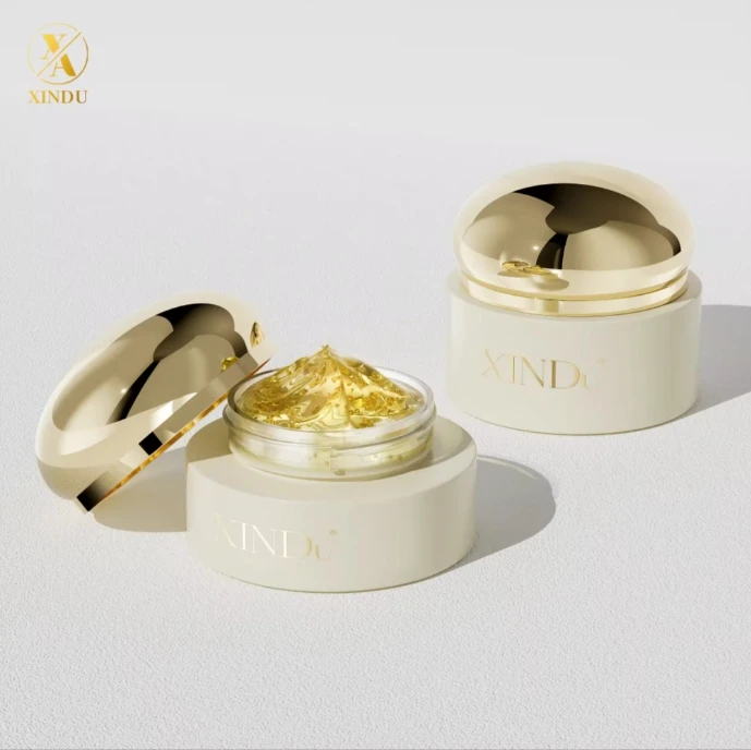 Luxury skincare body cream container packaging round 20ml 30ml 50ml UV paint shiny gold glass cosmetic jar with metal lid