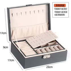 Travel Leather Storage Jewelry Box Organizer Leather Jewelry Storage Box With Double Two-Layer Drawer With Lock