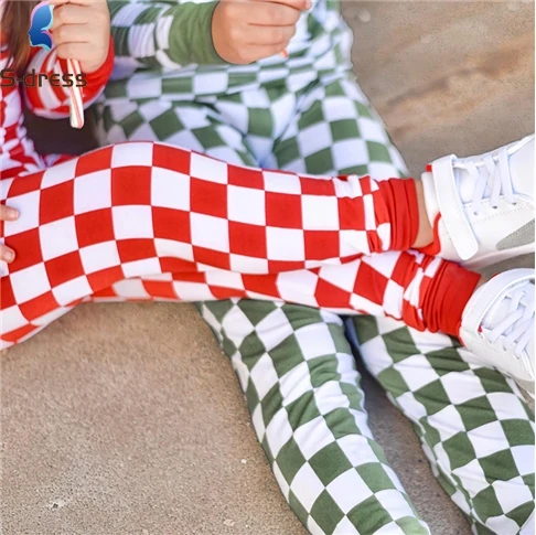 Sibling Matching Outfits Red And Green Plaid Kids Pajama Set Children Pyjamas Sets