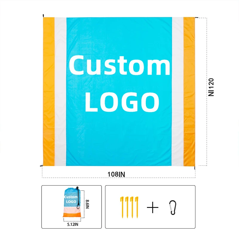 Custom Logo Extra Large Camping Mat Sand Free Quick Drying Outdoor Picnic Mat 2-8 Person Beach Mat for Beach Accessories