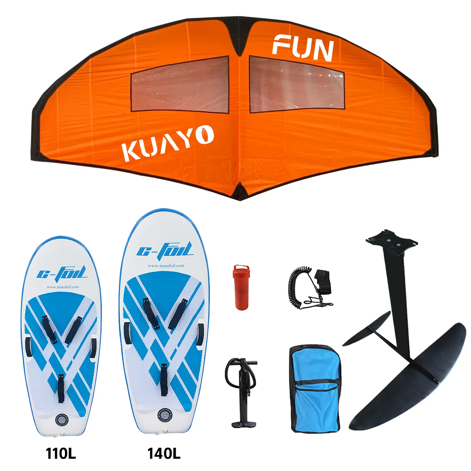 New Design Kitesurfing Set 110L & 140L Inflatable Surf Kite Wing Foil and Aluminum Carbon Hydrofoil Board Factory Price