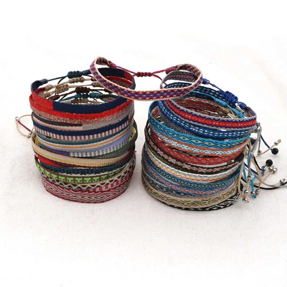 Spanish Vintage Palace Pattern Bohemian Nepalese Ethnic Ribbon Handmade Fabric Woven Friendship Bracelets For Women