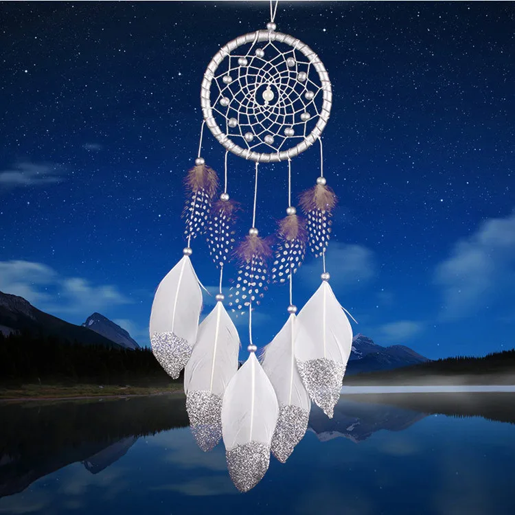 11cm Silver Glitter Feather Dream Catcher for Home Decoration Wholesale White Dream Catcher Decoration