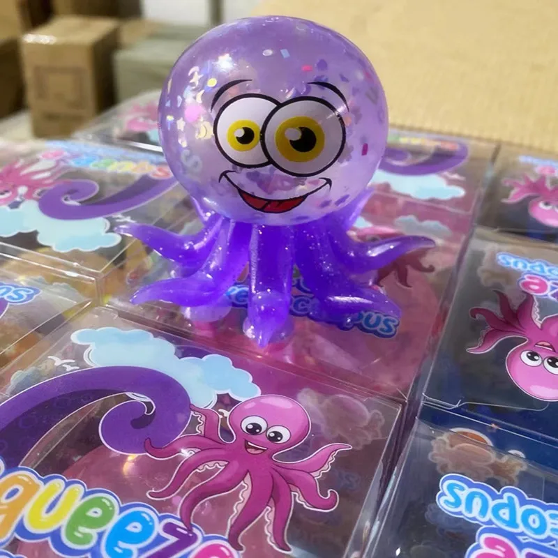 Wholesale Cute Flashing TPR Rubber Octopus LED Light Squeeze Toy Age Range 5-7 Years Kids Decompression Toy with Stretch Feature