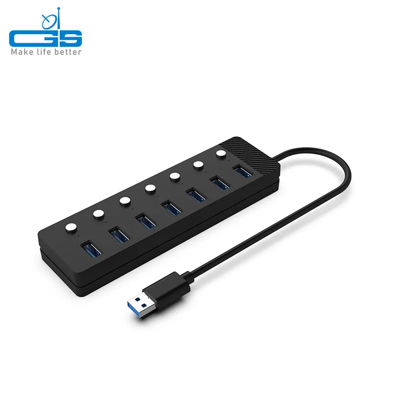 7-port USB Splitter USB3.0 HUB Fast Charging Adapter External Power Supply Aluminum