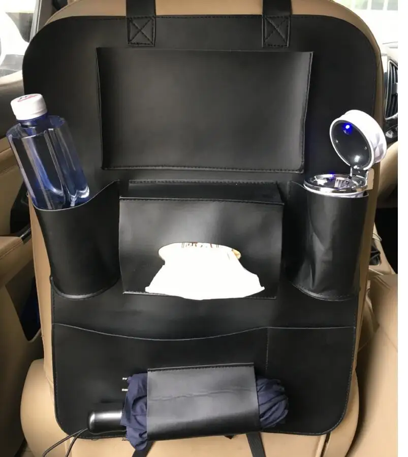 PU leather folding storage tray car back seat food tray car back seat organizer with tray