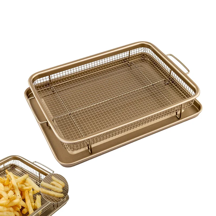 Non-Stick Carbon Steel Tray Elevated Mesh Basket Set Baking Utensils Set Oven Crisper Tray Baking Sheet Tray With Cooling Rack