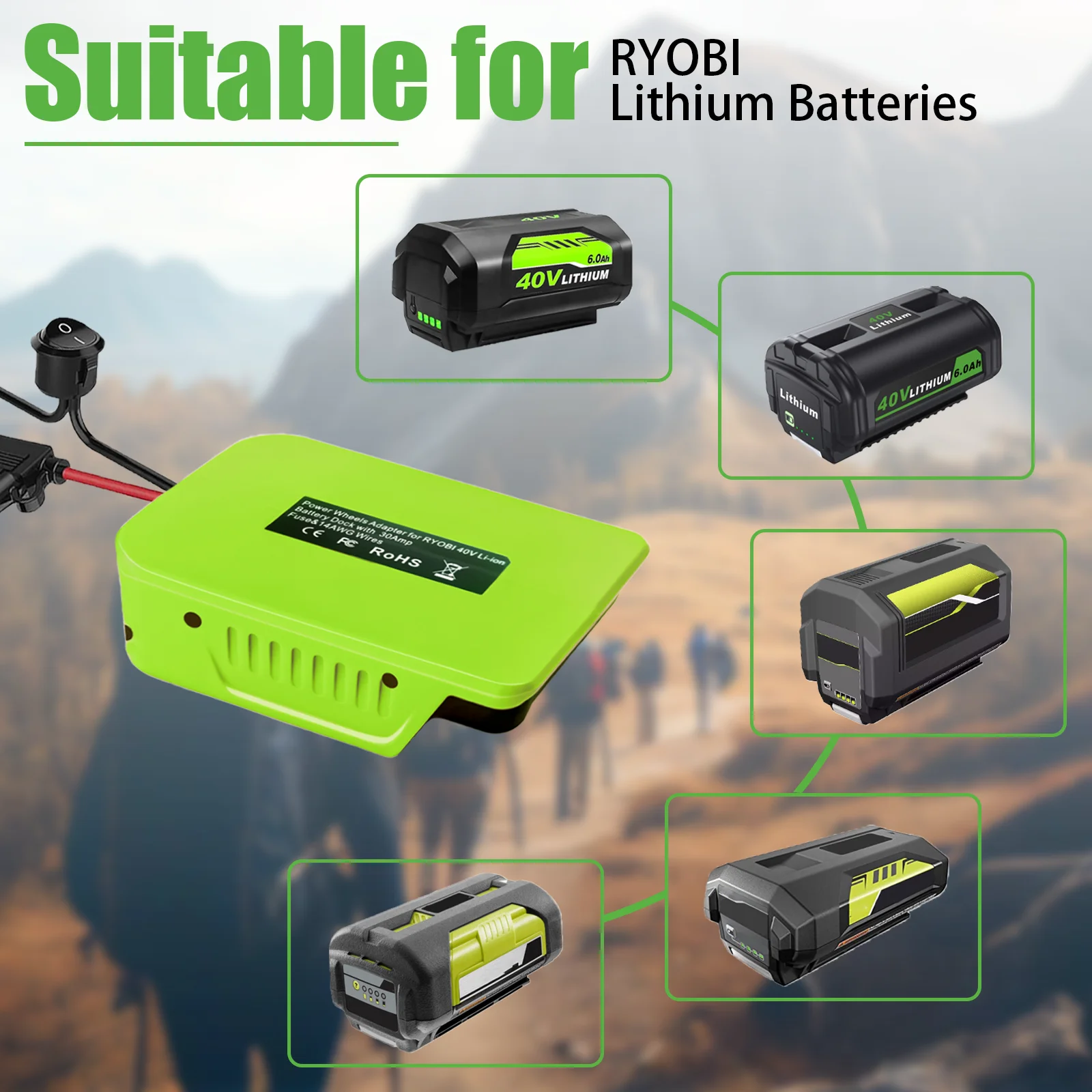 URUN Hot sale Compatible for RY OBI 40V lithium battery with insurance manual  DIY Power Wheels connect Adapter