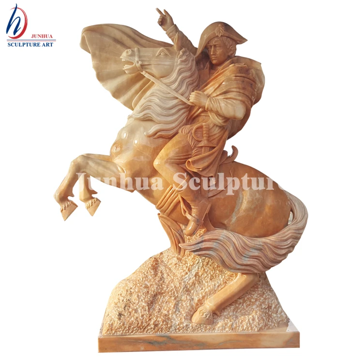 Life Size Natural Travertine Stone Marble Saint George Statue Fighting with Dragon Sculpture