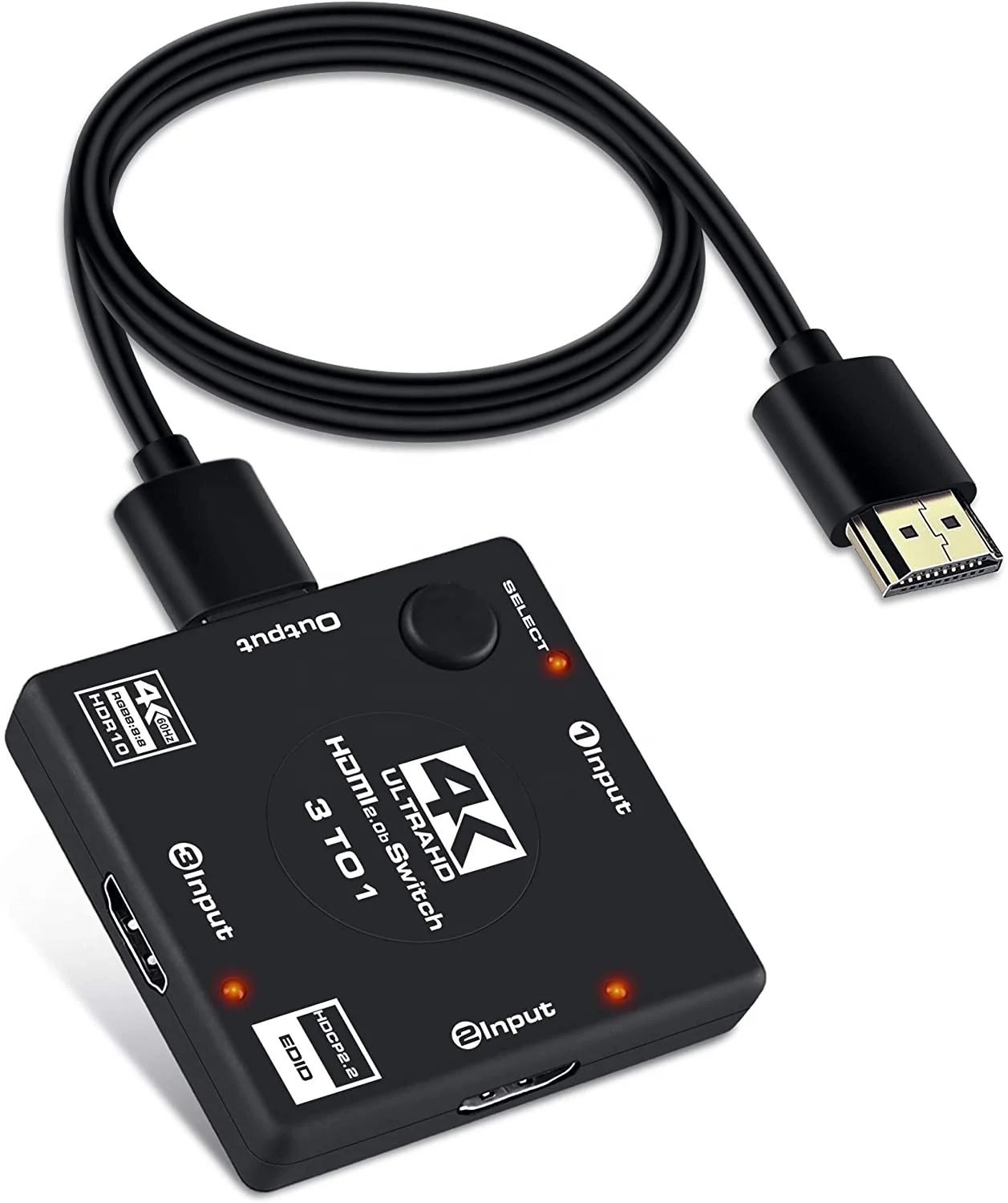 OZQ6-2 4K@60Hz 3-Port HDMI Switcher Selector 3 in 1 Out HDMI Switch Supports HDCP2.2, HDMI2.0, 3D, HDR 10, RGB 8:8:8