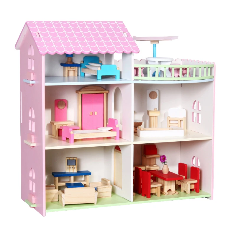 Baby Big Doll House Kit Wooden Furniture Toys For Girls 1:12 Miniature Accessories Doll Bed Chair