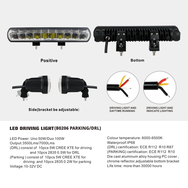 Tuff Plus Emark 12inch Slim 12v 24v ip67 Amber DRL led driving fog light