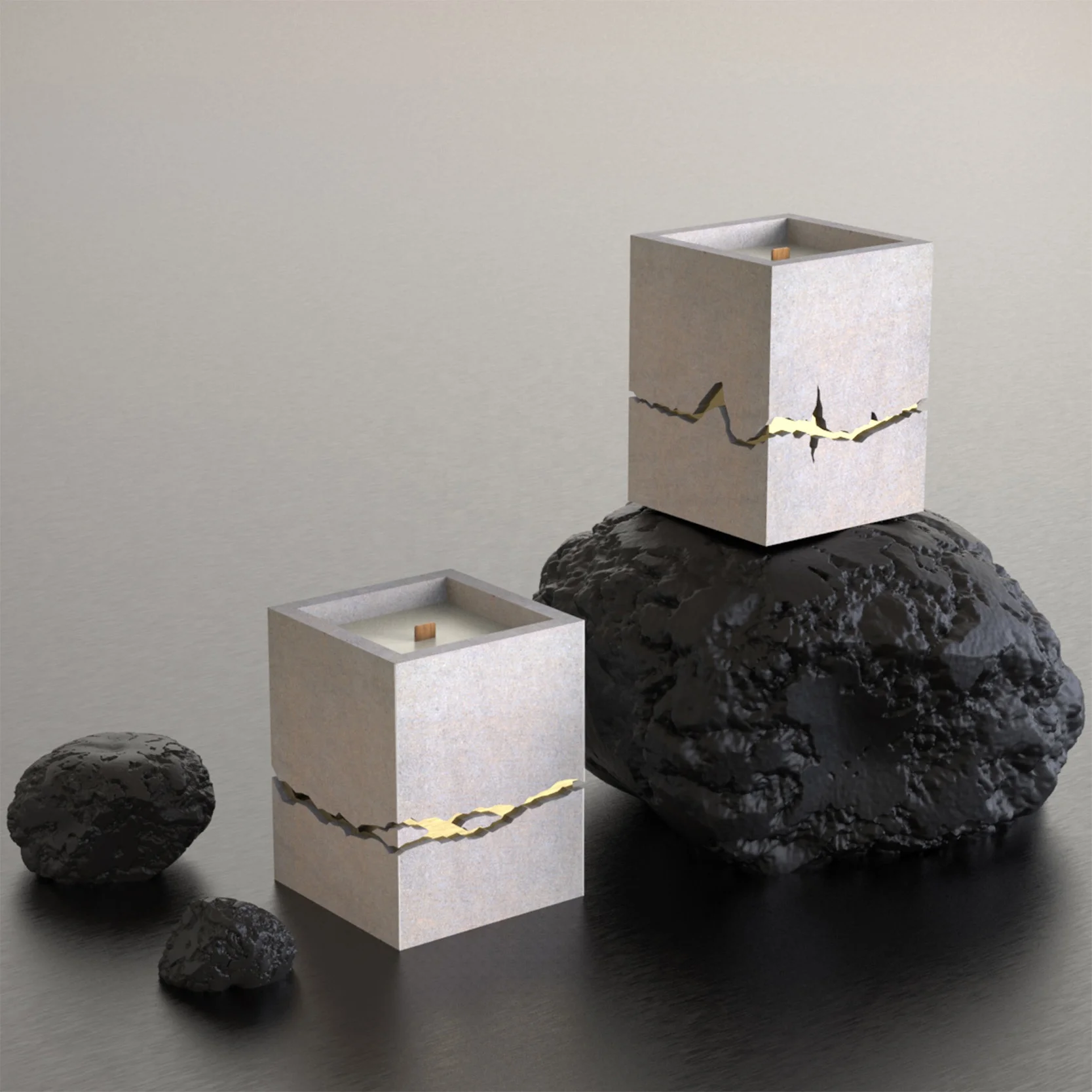 Custom Private Label Plaster Ceramic Candle Holders Cement Candle Jars with Luxury Gift Box