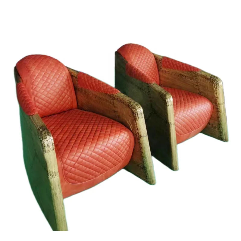 aviation hotel furniture luxury vintage red leather sofa set 3seat with armchair antique brass metal arm rest comfort sofa