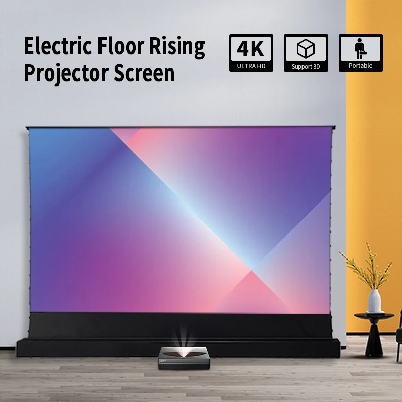 135 inch motor floor rising projector screen ultra short throw ambient light rejecting ALR projection screen for 4k laser tv