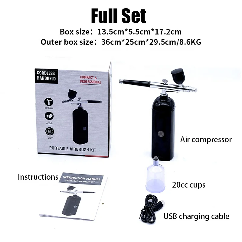 New Professional 0.2mm/0.3mm/0.5mm Dual Action Airbrush Kit Spray Paint Gun Kit