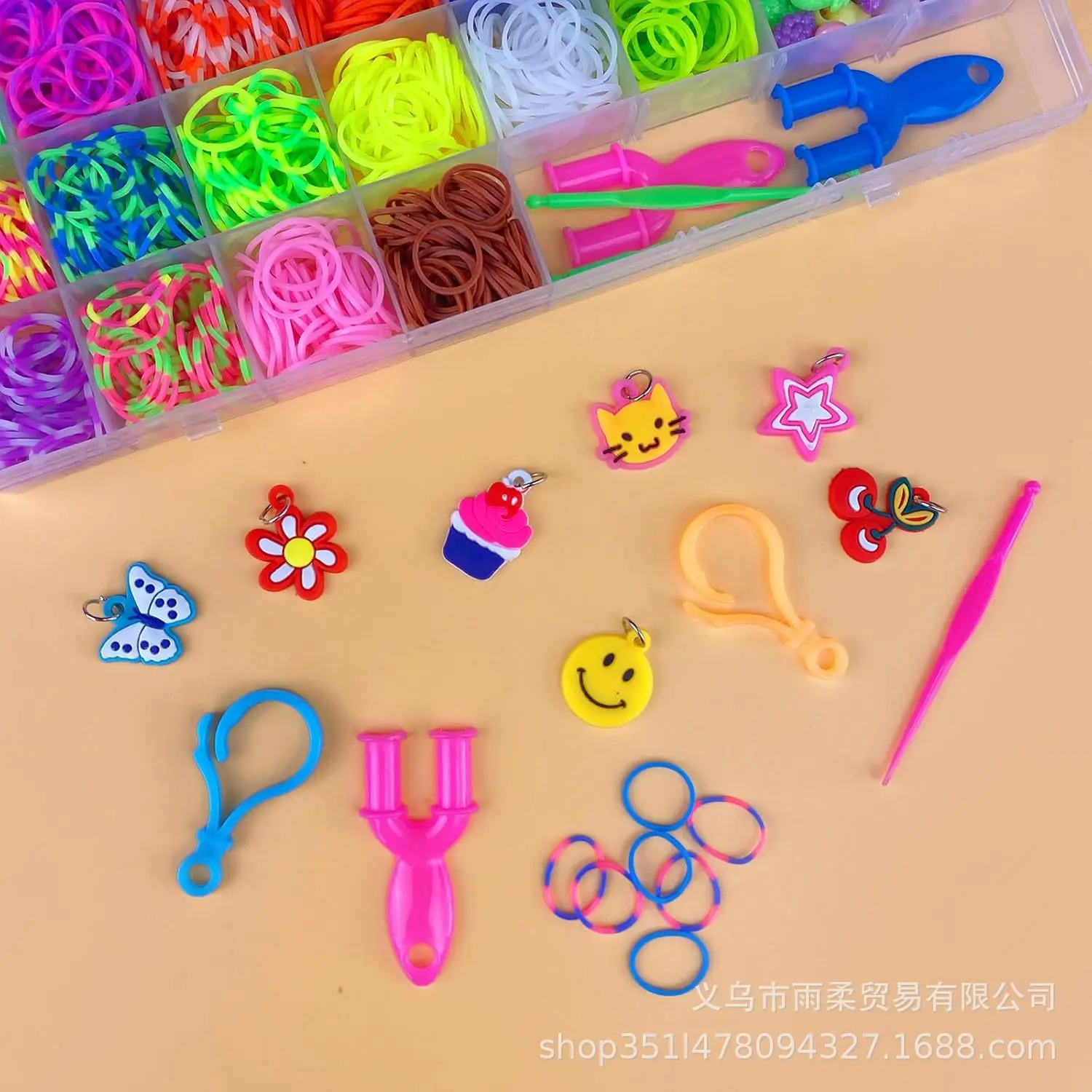 New Customization 2500 PCS 40 Grid Rainbow Rubber Band Strap Kit Filling Loom Kit for Kids