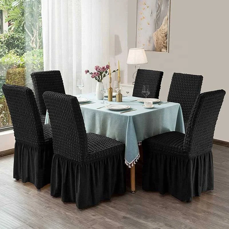 Stretchy Universal Easy Fitted Dining Chair Cover Slipcovers with Skirt Removable Washable Furniture Covers for Kids Pets Home