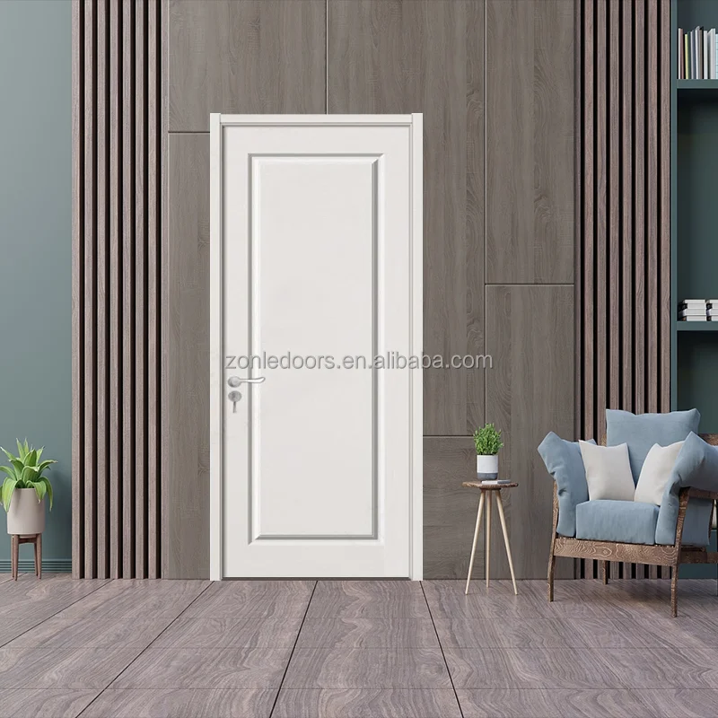 Israel Market Hot Other WPC Doors 4 Lines Smooth White Primed Waterproof Bathroom Bedroom WPC Painted Door Frame With Smart Lock