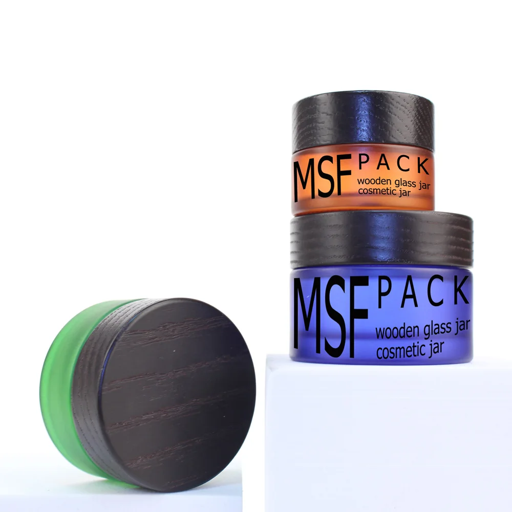 Hot Sale Luxury 5g 15g 30g 50g 100g 2oz 4oz Bamboo Cosmetic Packaging Amber Orange Cream Glass Jars with Bamboo Lid BJ12C