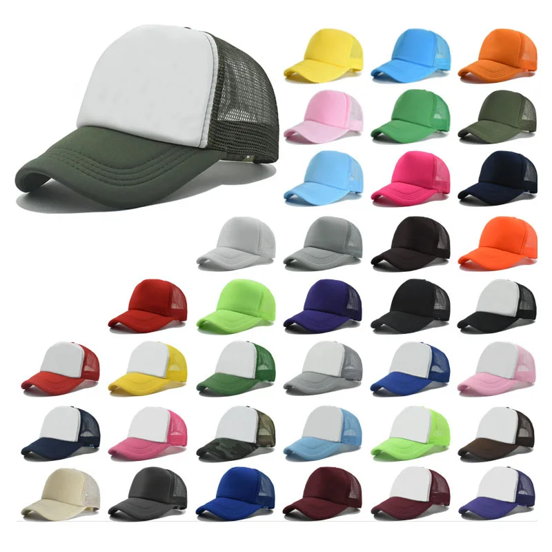 Wholesale Curved Brim 5 Panel Polyester/Cotton Mesh Baseball Caps Custom Embroidery Logo Two Tone Foam Mesh Trucker Hats