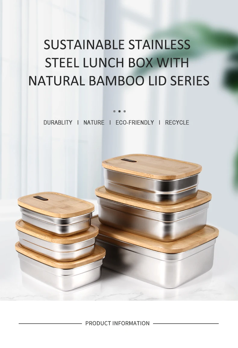 Factory Direct Sale bamboo Container Storage Tiffin  Wholesale Stainless steel bento Lunch Box set audlts