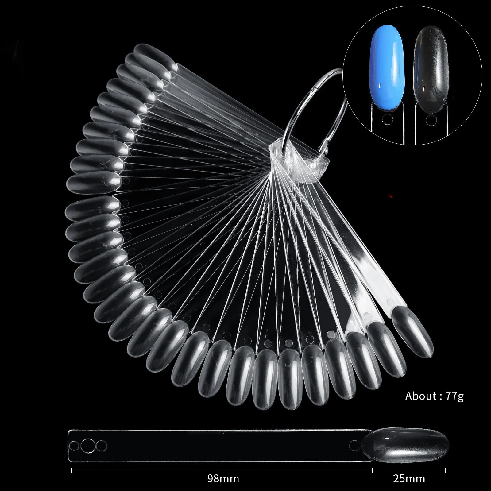 OEM/ODM 50 Tips Fan Shape Plastic Nail Color Display Tips Polish Board Display Practice Sticks with Metal Split Ring Holder