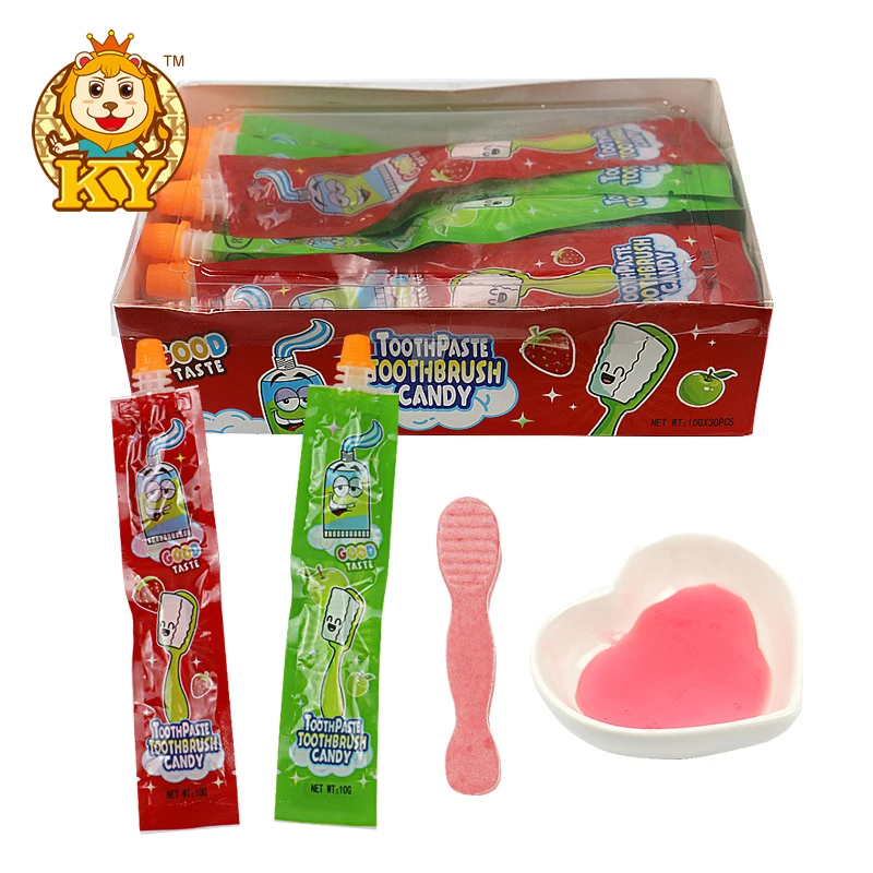 Wholesale toothbrush shape tablet hard candy with jam liquid candy