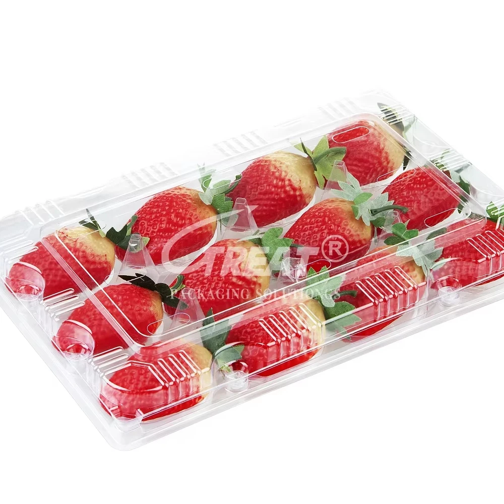 12pcs GLT-SB12 Fruit Disposable PET Plastic Container Eco-Friendly Recycled Materials Embossed Printing Clamshell Design