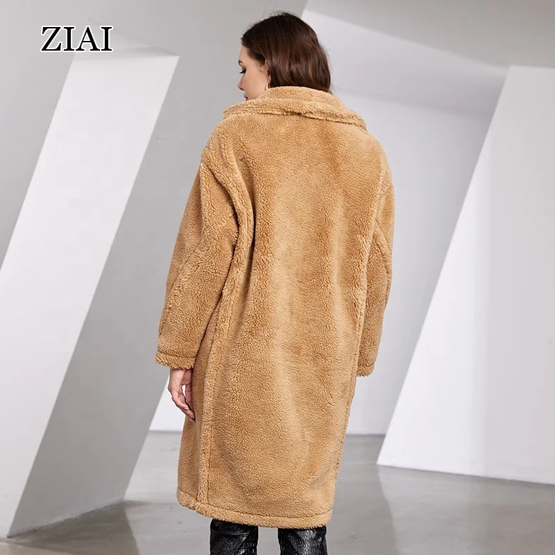 Hot sale women shearing fur winter coat oversize winter outwear wool overcoat real shearling coats sale