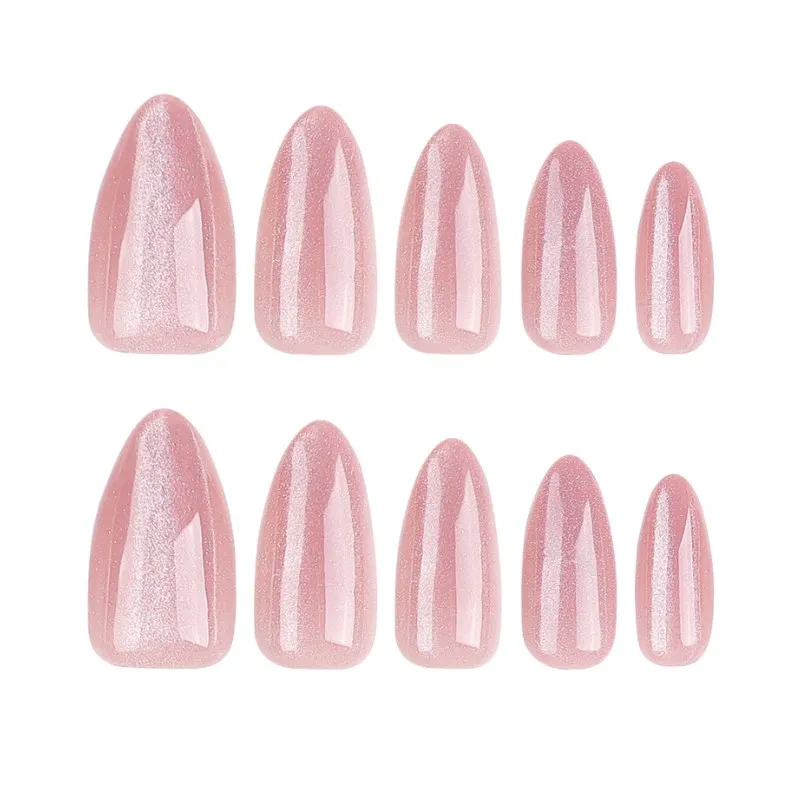 OEM New 3D Short Almond Cat Eye Pink Design French Press On False Nails Full Cover Ins Artificial Fingernail Full Abs Manicure