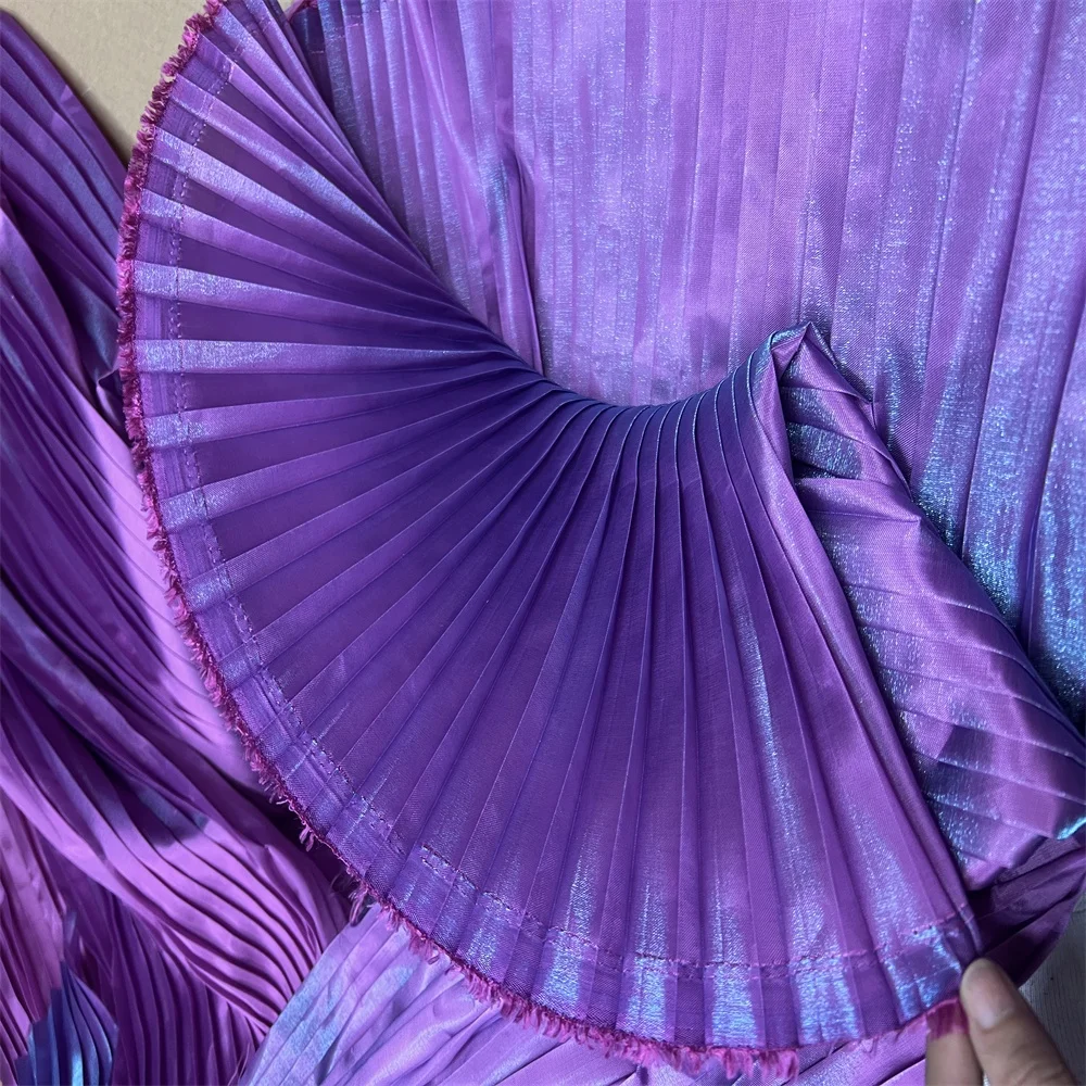 Pleating fabric for bespoke projects Evening Dress Fabric Party Gown Flashing Rridescence Pleated Magic Color