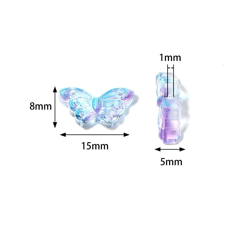 Hobbyworker 15*8mm Glass Glaze Colorful Transparent Butterfly Loose Beads For Mobile Chain Accessories Jewelry Making B0644