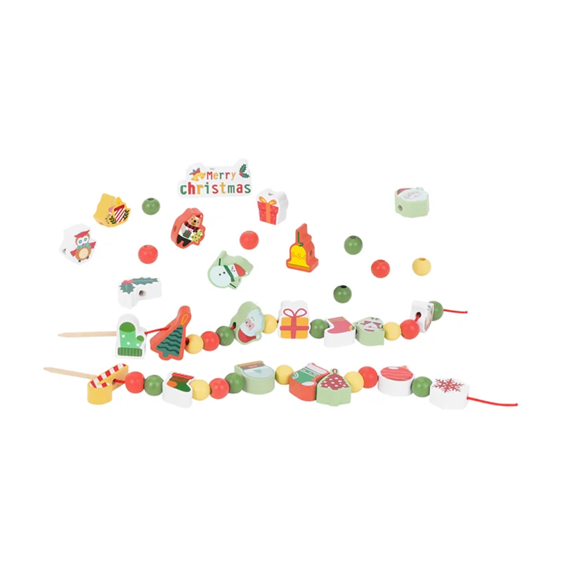 Wooden Christmas Tree Toys DIY Stringing Beads Game Early Educational Activity Threading Toys