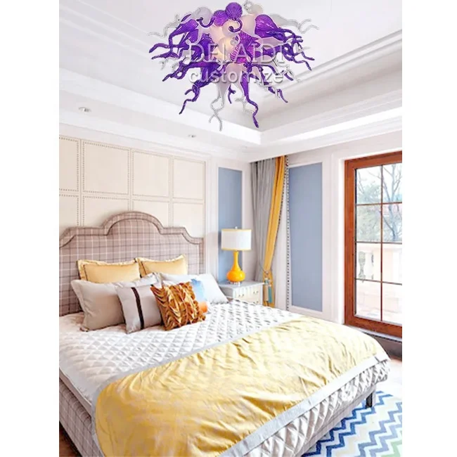 Italian murano chandelier purple colors pendant lights chihuly style glass lamps