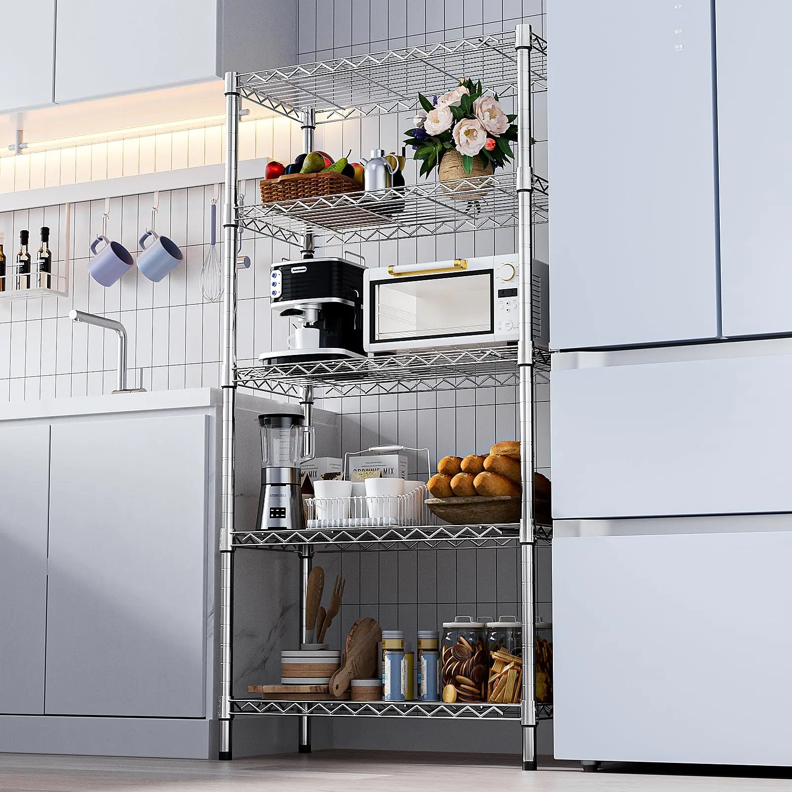 Made of high quality material Sturdy and durable 5 tier utility shelving unit steel storage wire rack for home kitchen office