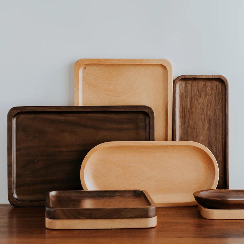 Elegant Design Japanese Style Housewarming Gift Wooden Serving Tray for Snack Fruits Coffee Tea