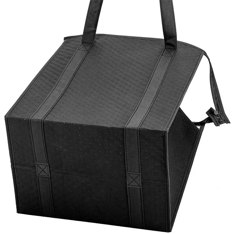 Custom Waterproof Picnic Bag Cooler Thermal Insulated Delivery Bag for Hot and Cold Food Pizza Black Reflective