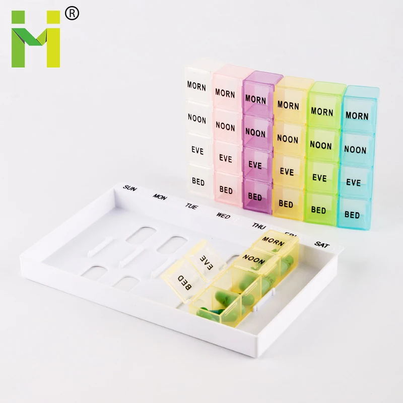 Weekly Pill Organizer 4 times a day Pill Case Medication Reminder plastic pill box