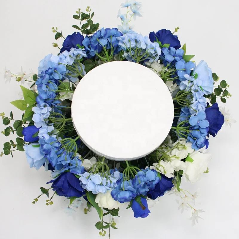 Blue White Peony Hydrangea Artificial Flower Table Runner Party Wedding Backdrop Centerpiece Decor Rose Floral Ball