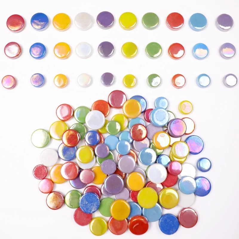 15mm 18mm 20mm Round Recycled glass Iridescent mosaic craft tiles for DIY craft art work,  glass tile bulk mosaic pieces