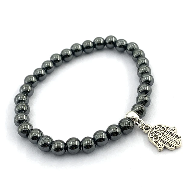 Wholesale 6mm Hematite Gemstone Beaded Bracelets With A Buddha Head Bead