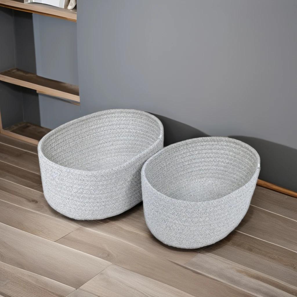 Small Woven Cotton Rope Storage Basket Fabric Chest Box for Cat Dog Toys and Sundries Room Shelf Basket