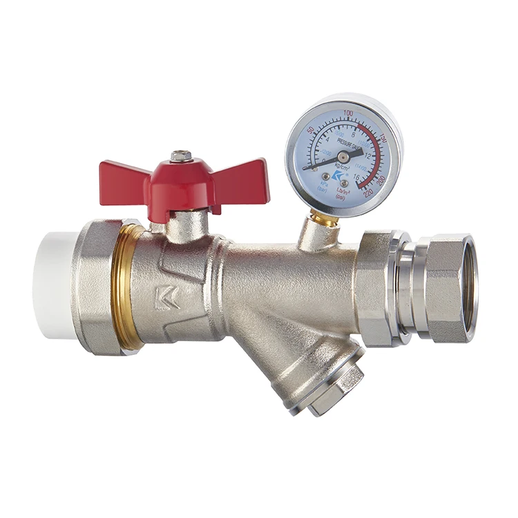 Manual DN25-DN32 pressure 1.6Mpa 1inch Female thread double true union ppr brass Multi-function water ball valve with filter